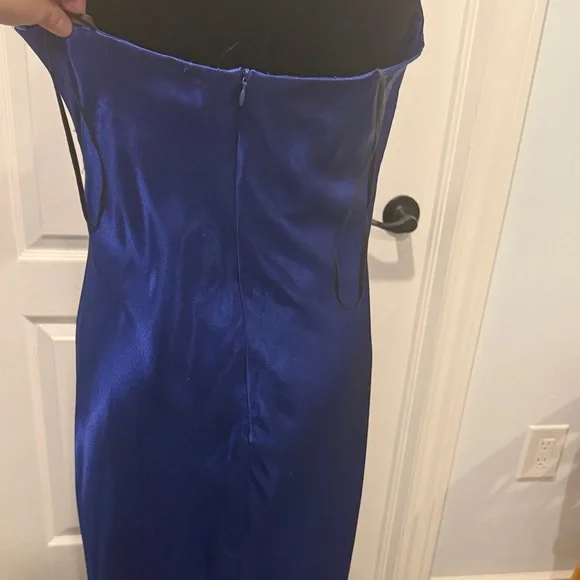 Y2K Wendye Chaitin Royal Blue  Satin Halter Dress - Picture 5 of 7